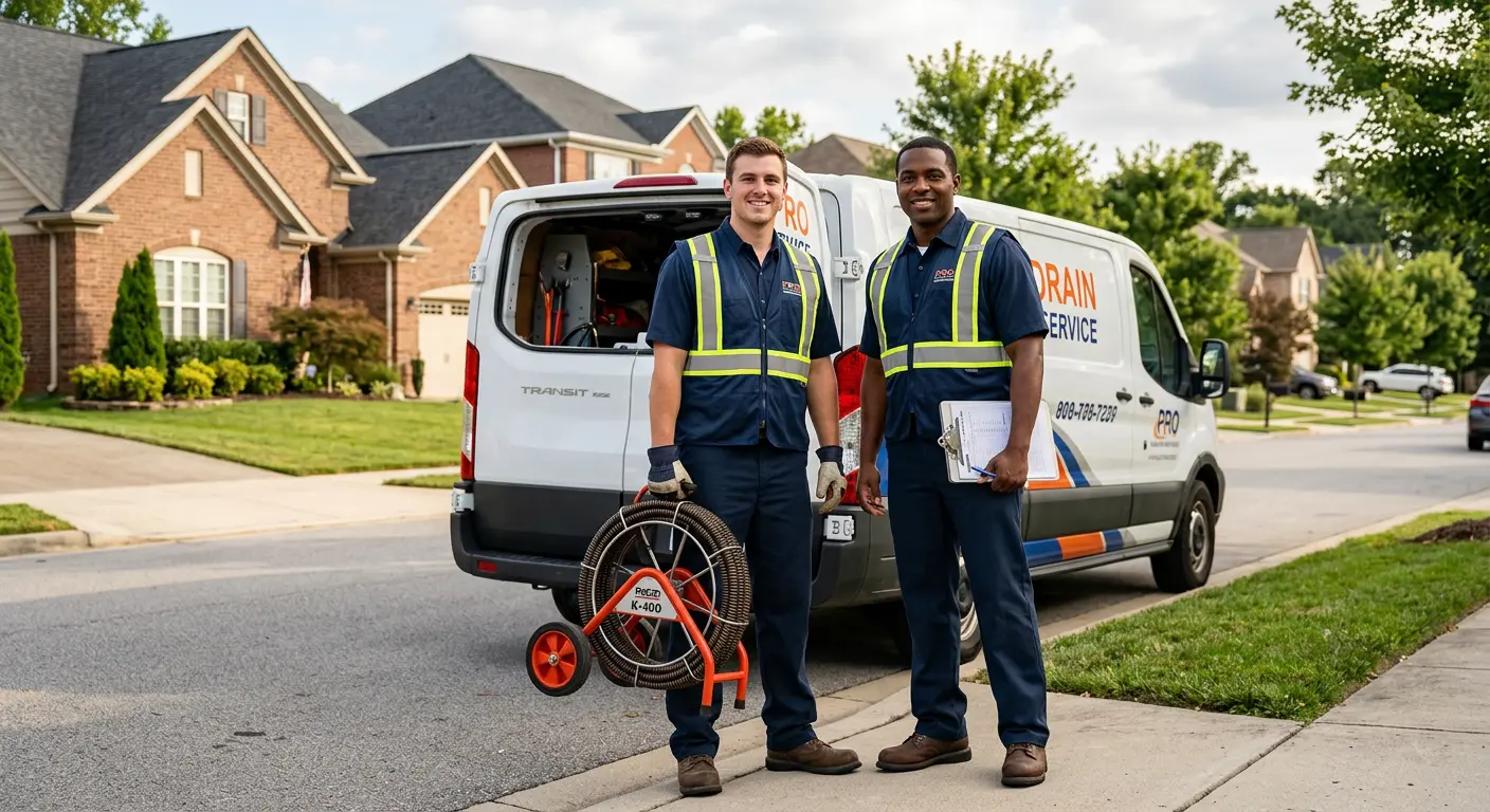 Sewer and drain service team with equipment ready for work in Rockland